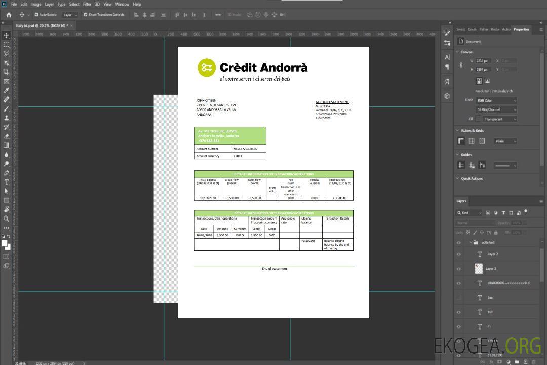 Andorra Credit Relevé bancaire d'Andorre template Andorra Credit Relevé bancaire d'Andorre template